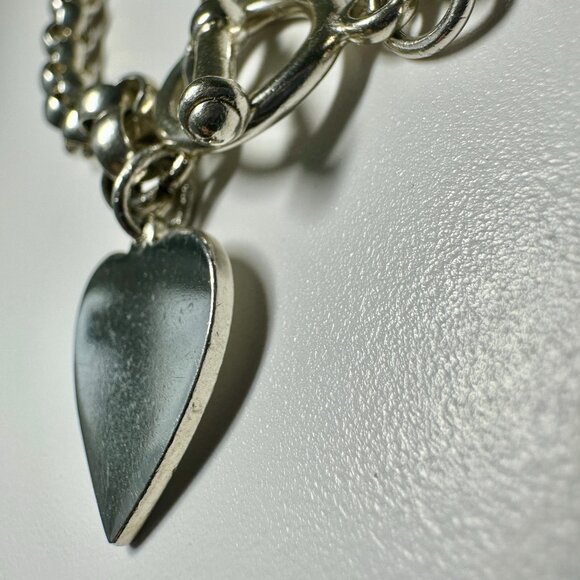 8" Vintage 925 Sterling Silver Toggle Bracelet with Engraveable Heart Pendant - Picture 5 of 9